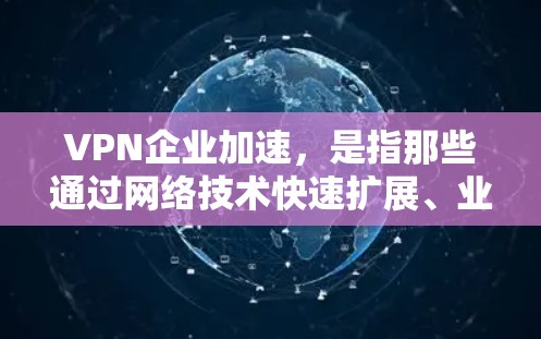 VPN企业加速,是指那些通过网络技术快速扩展、业务规模显著增长的企业,通常指那些通过技术手段快速增加他们的业务规模和市场占有率。这种情况在互联网快速发展的今天较为常见 VPN企业加速,是指那些通过网络技术快速扩展、业务规模显著增长的企业,通常指那些通过技术手段快速增加他们的业务规模和市场占有率。这种情况在互联网快速发展的今天较为常见